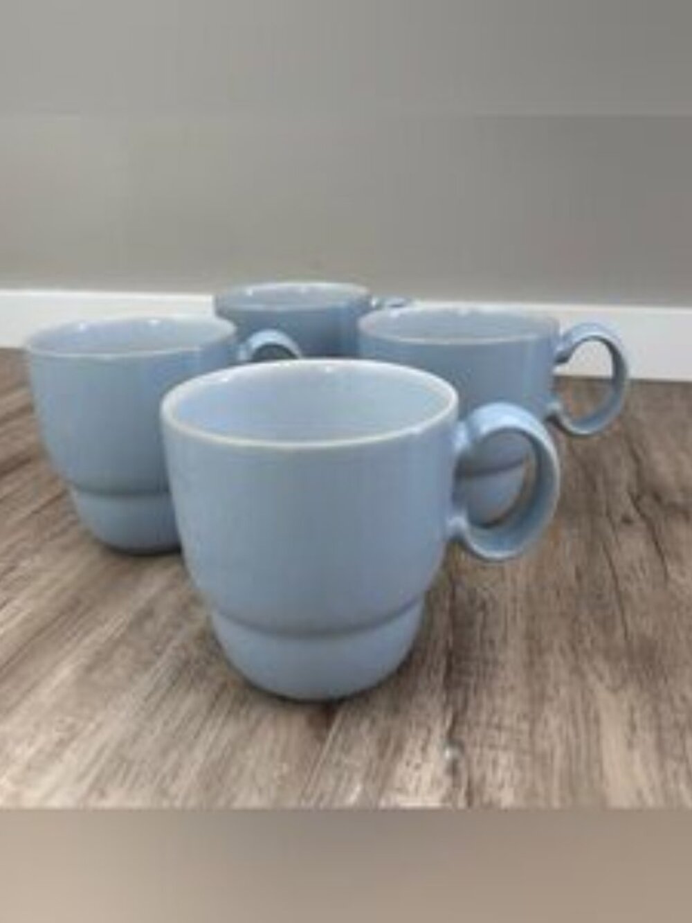 Denby Everyday Stackable Mugs light Blue Ceramic Coffee tea Mug Set of 4